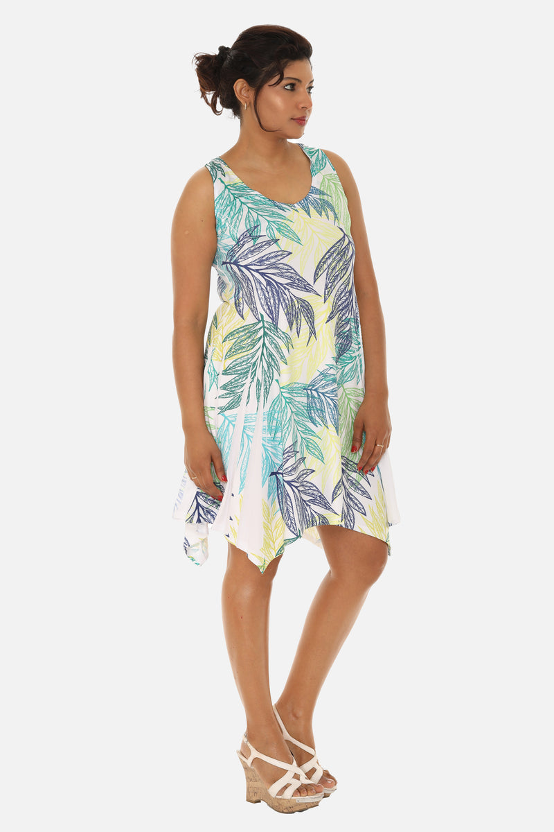 Women's Palm Leaf Print Beach Dress with Racer Back