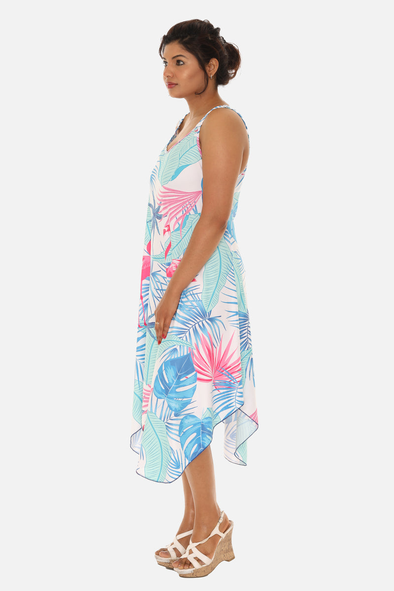 Tropical Chevron Handkerchief Midi Dress For Women - S/M / MINT Tropical Chevron Handkerchief Midi Dress For Women - S/M / MINT