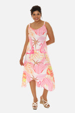 Tropical Chevron Handkerchief Midi Dress For Women