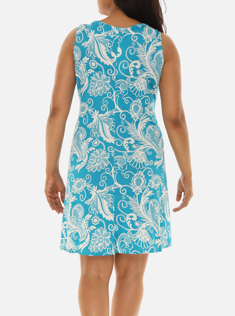Floral Paisley Sleeveless Shift Midi Dress For Women L / TURQ Floral Paisley Sleeveless Shift Midi Dress For Women L / TURQ