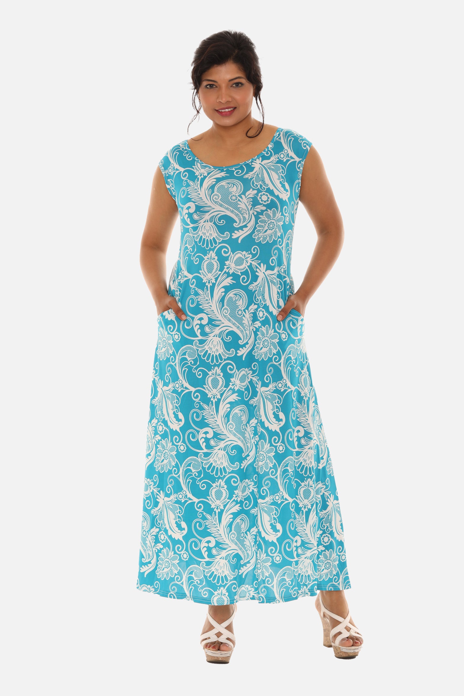 Paisley Floral Maxi Printed Dress XL / Turq Paisley Floral Maxi Printed Dress XL / Turq
