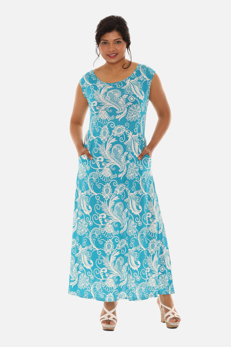 Paisley Floral Maxi Printed Dress S / TURQ Paisley Floral Maxi Printed Dress S / TURQ