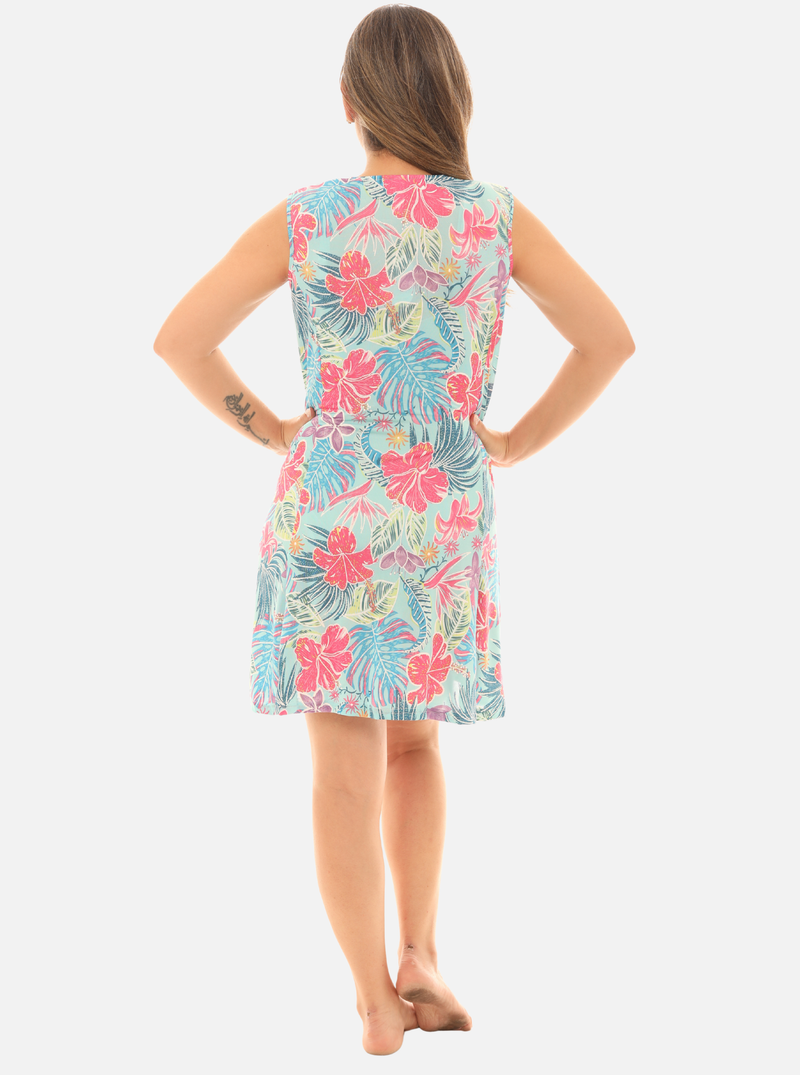 Sleeveless Tropical Floral Print Summer Dress