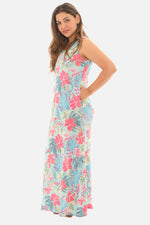 Women’s Tropical Floral Sleeveless Maxi Dress – Hibiscus Print Summer Dress