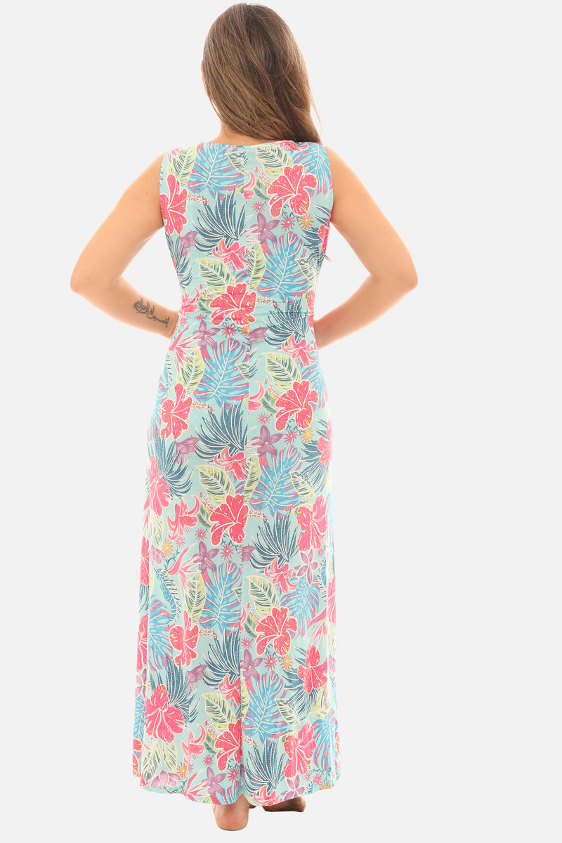 Women’s Tropical Floral Sleeveless Maxi Dress – Hibiscus Print Summer Dress
