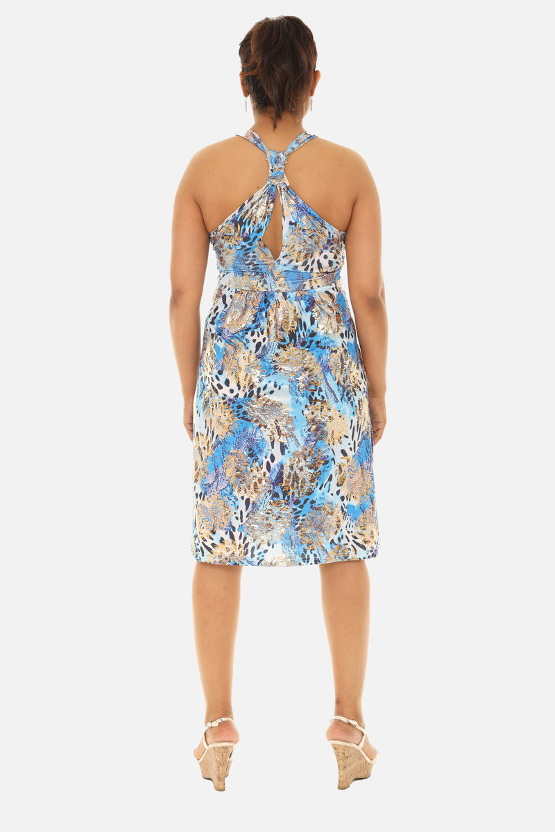 Sleevless Abstract Floral Halter Dress