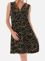 Heart Pattern Sleevless Zipper Neck Printed Dress