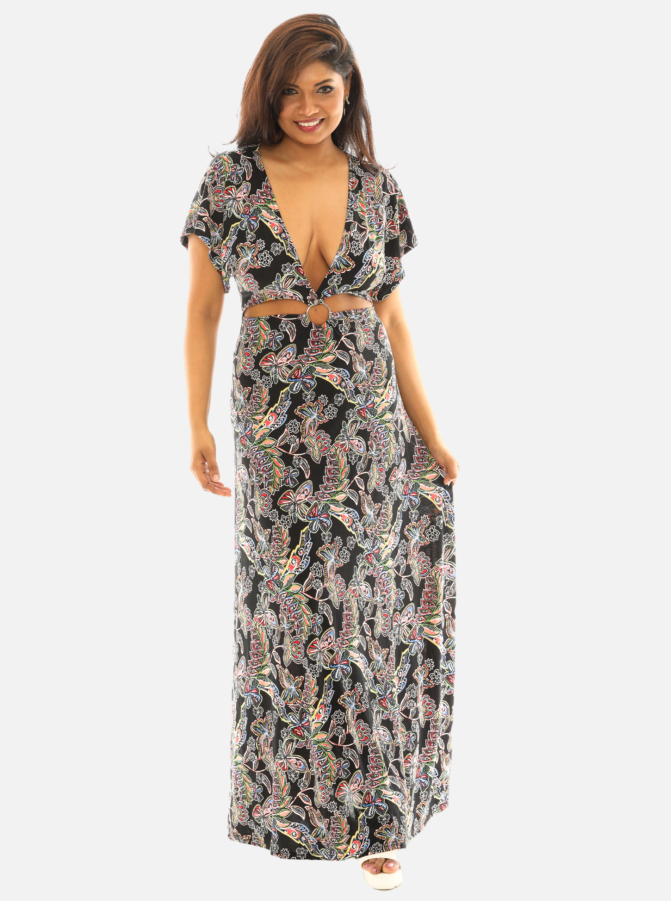 deep v floral maxi dress Hotian Women Floral Deep V Neck Drawstring Waist Tiered Vacation Beach Maxi Dress White M