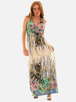 Abstract Gold Foil Halter Maxi Dress