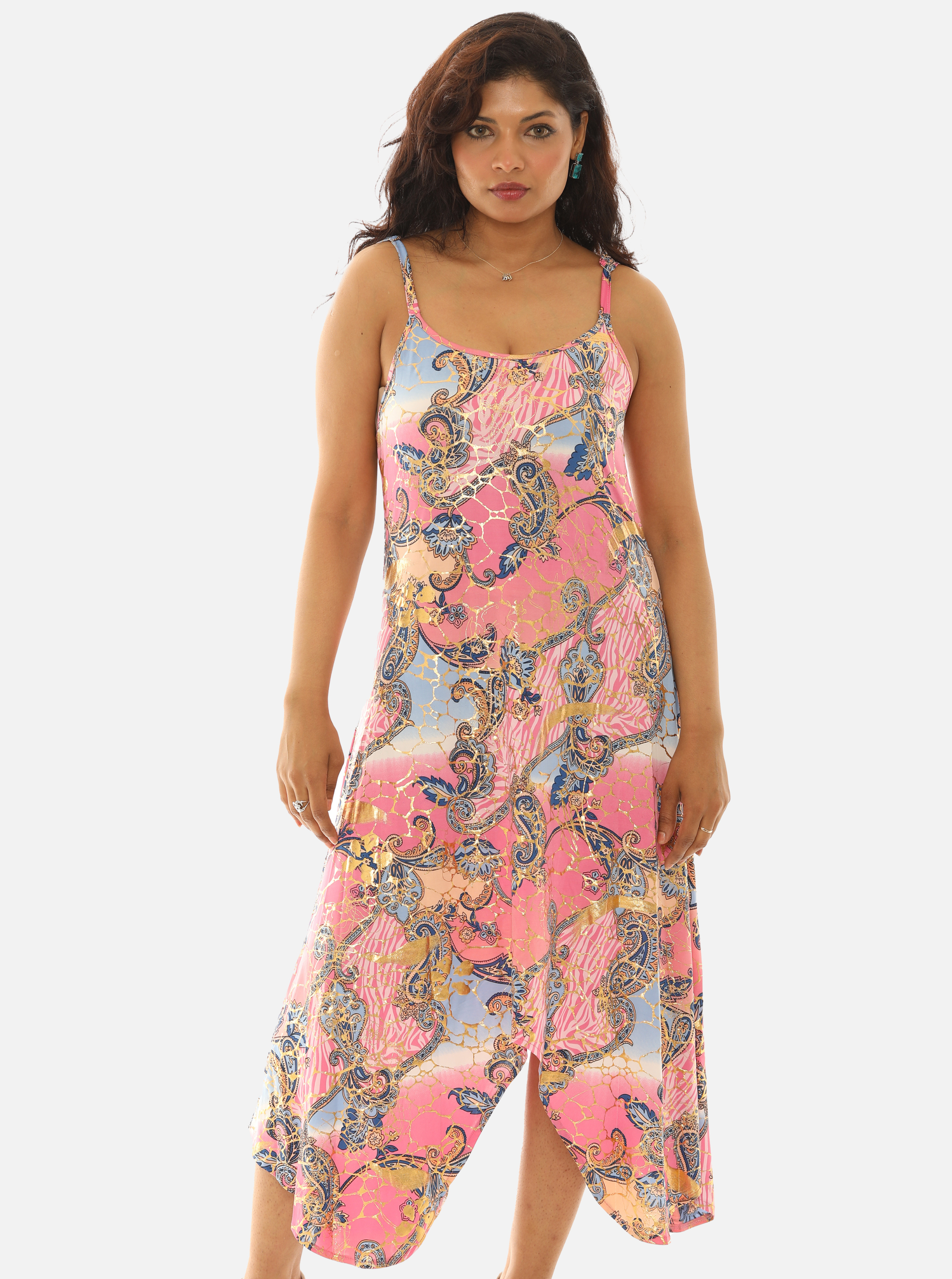 Paisley Gold Foil Print Dress