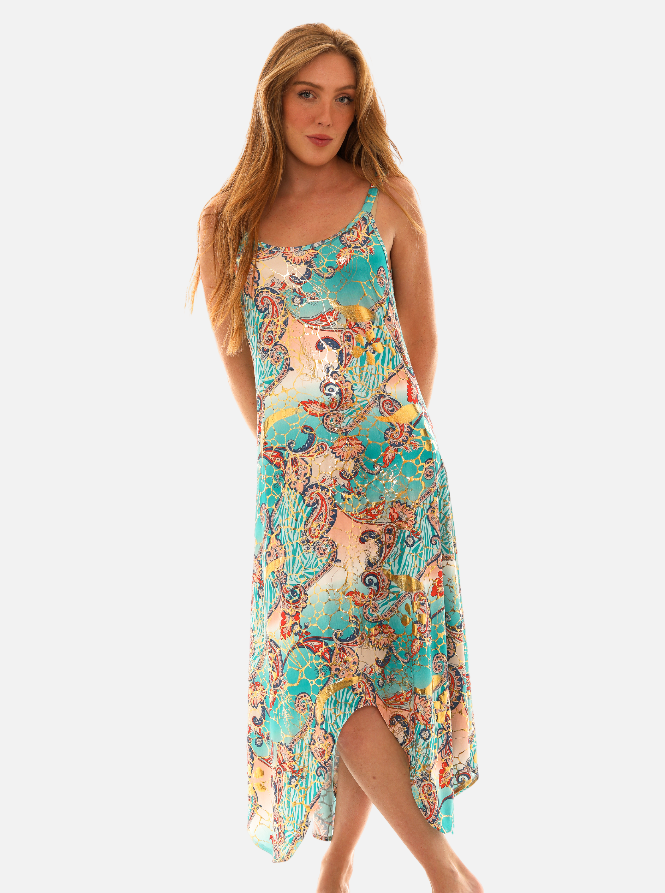 Paisley Gold Foil Print Dress