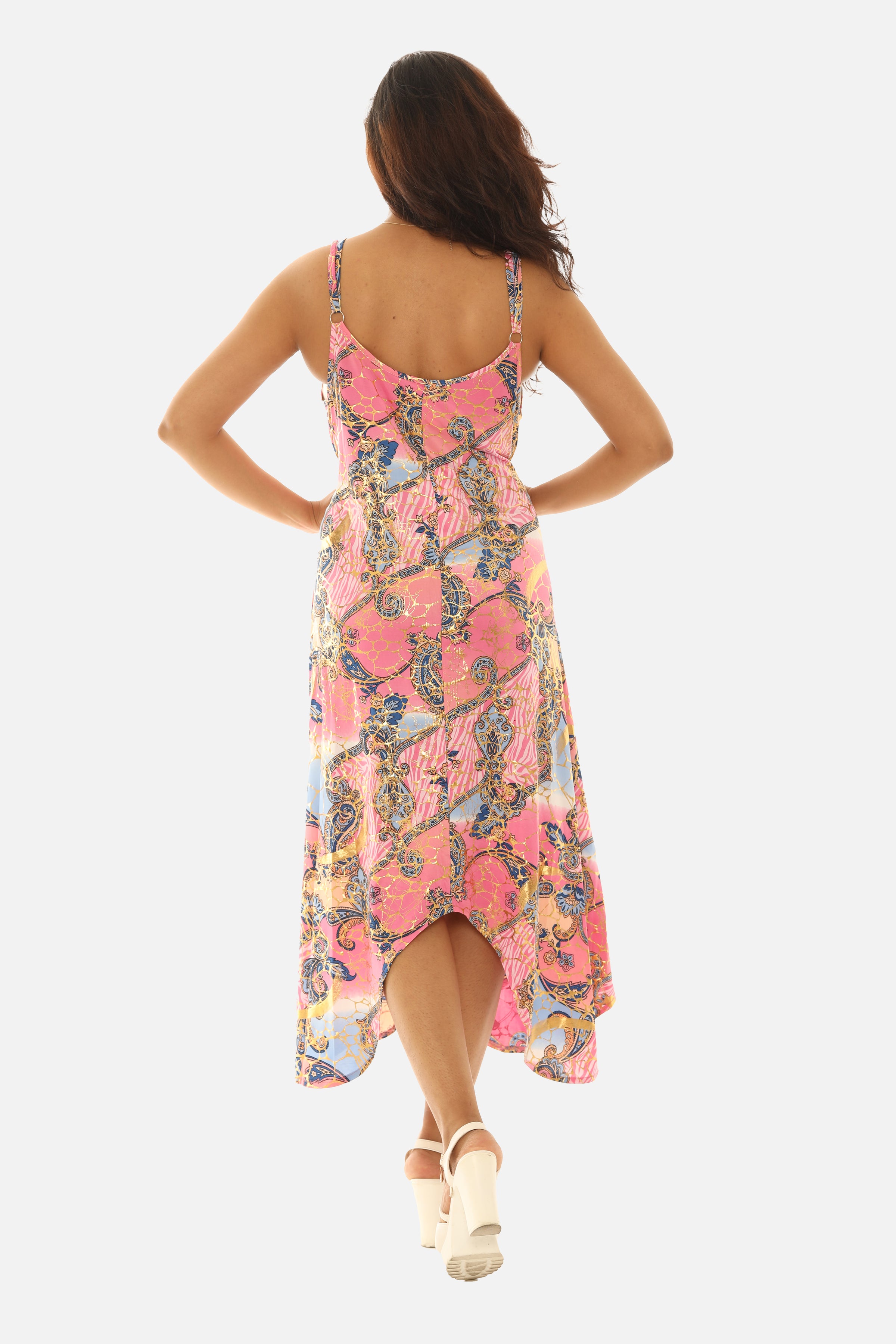Abstract Gold Foil Halter Maxi Dress - L/XL / PINK Abstract Gold Foil Halter Maxi Dress - L/XL / PINK