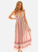 Multi Stripe Maxi Halter Dress