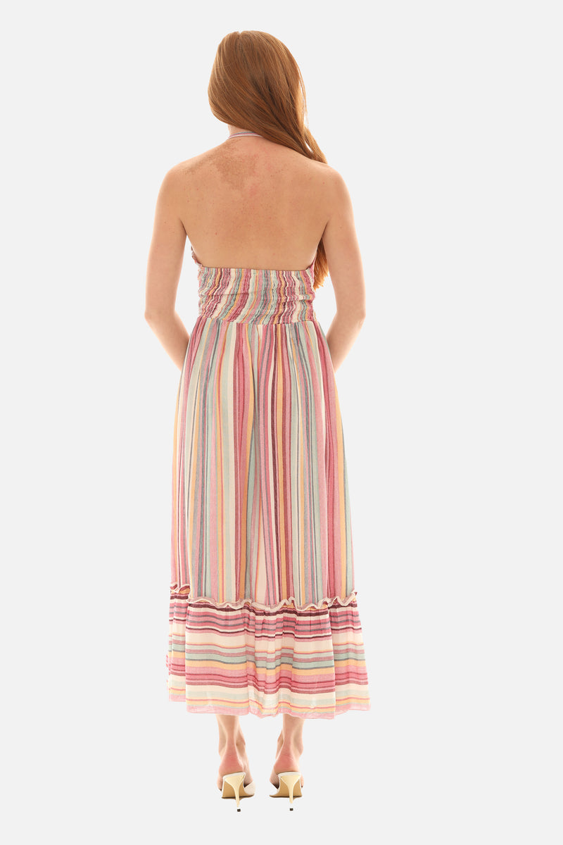 Multi Stripe Maxi Halter Dress