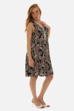Abstract Floral Puff Print Sleeveless Dress