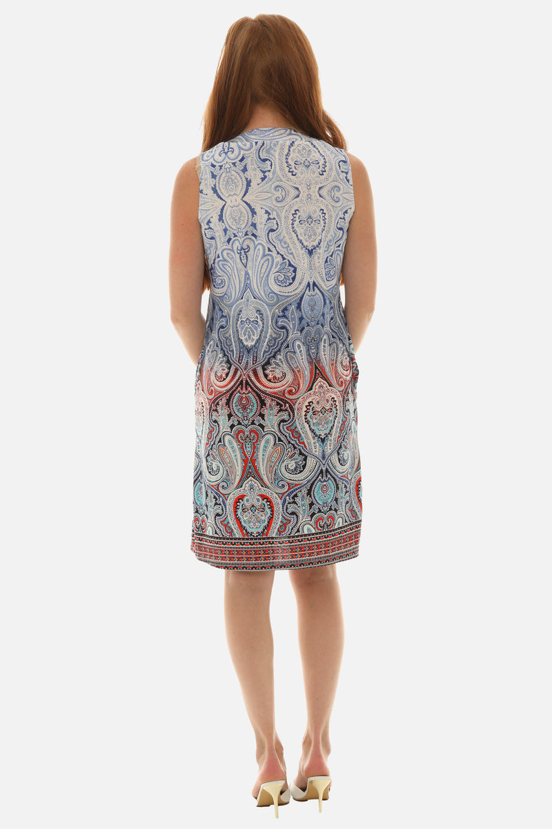 Sleevless Mandarin V-Neck Paisley Dress - Shoreline Wear, Inc. Sleevless Mandarin V-Neck Paisley Dress - Shoreline Wear, Inc.