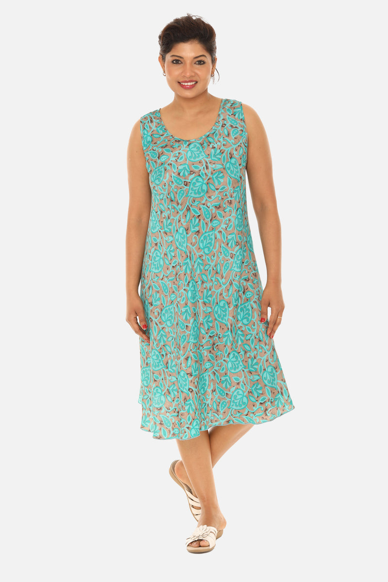 Printed Floral Sleeveless Women's Dress - ONE SIZE / TURQ Printed Floral Sleeveless Women's Dress - ONE SIZE / TURQ