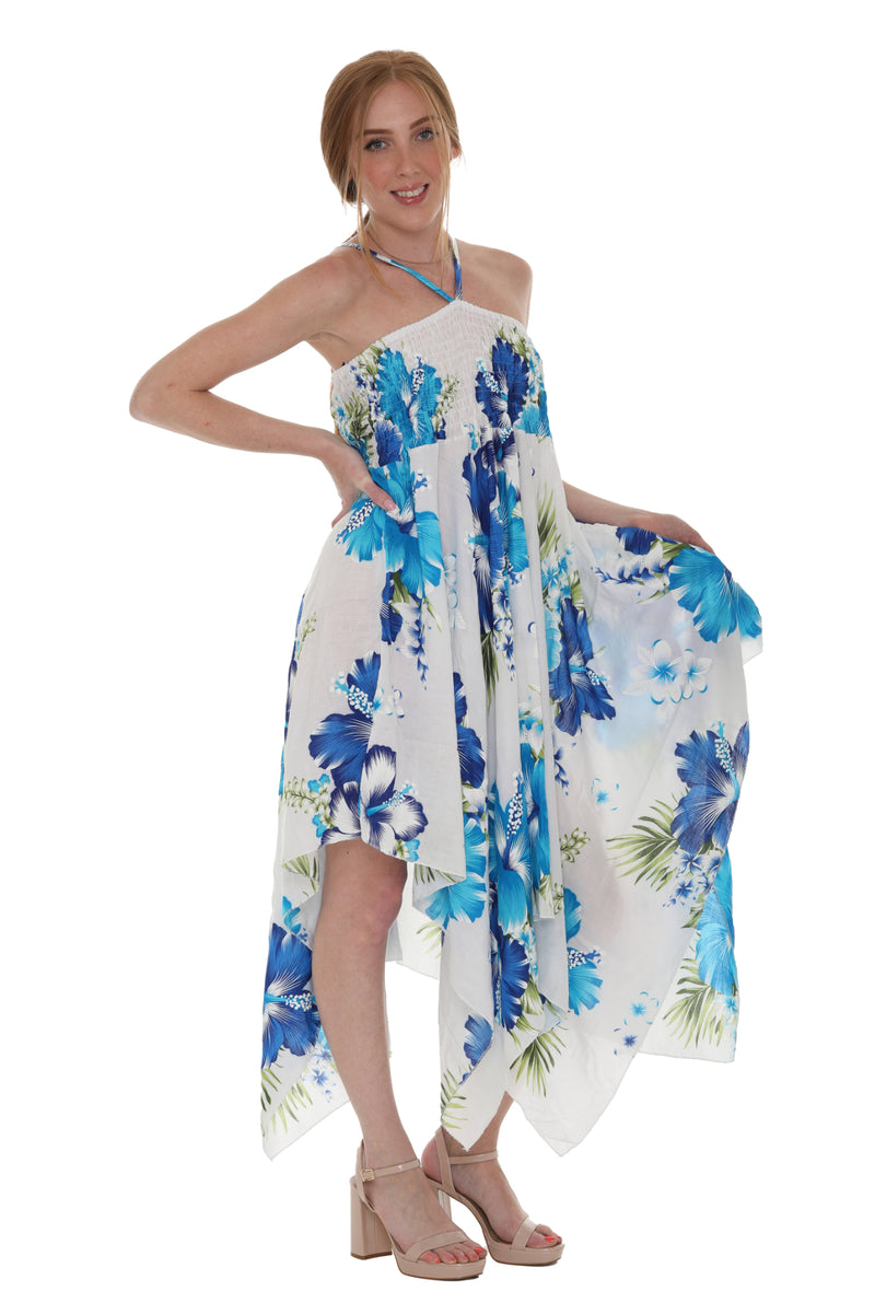 Floral Asymmetric Dress - ONE SIZE / BLUE Floral Asymmetric Dress - ONE SIZE / BLUE