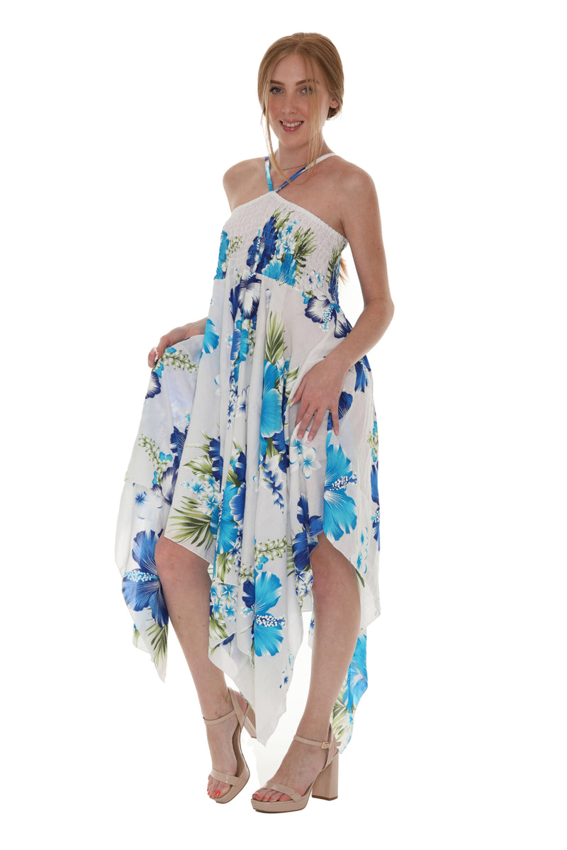 Floral Asymmetric Dress - ONE SIZE / BLUE Floral Asymmetric Dress - ONE SIZE / BLUE