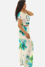 Tropical Floral Print Two-Piece Set – Crop Top & Wide Leg Pants