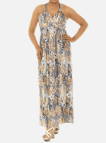 Long Women Animal Print Maxi Halter Dress with Gold Foil