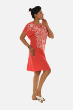 Coral Split V-Neck Short-Sleeve Dress