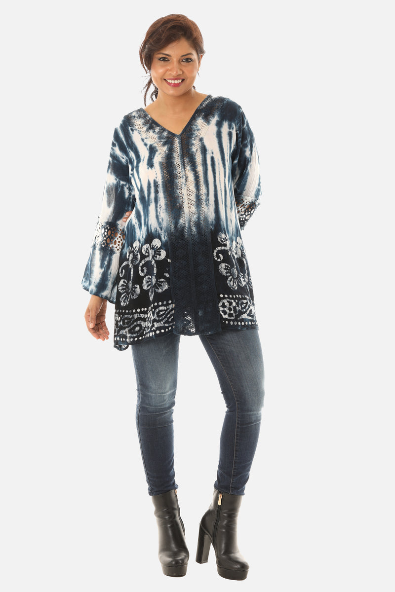 Tie-Dye Tunic with Lace Accent