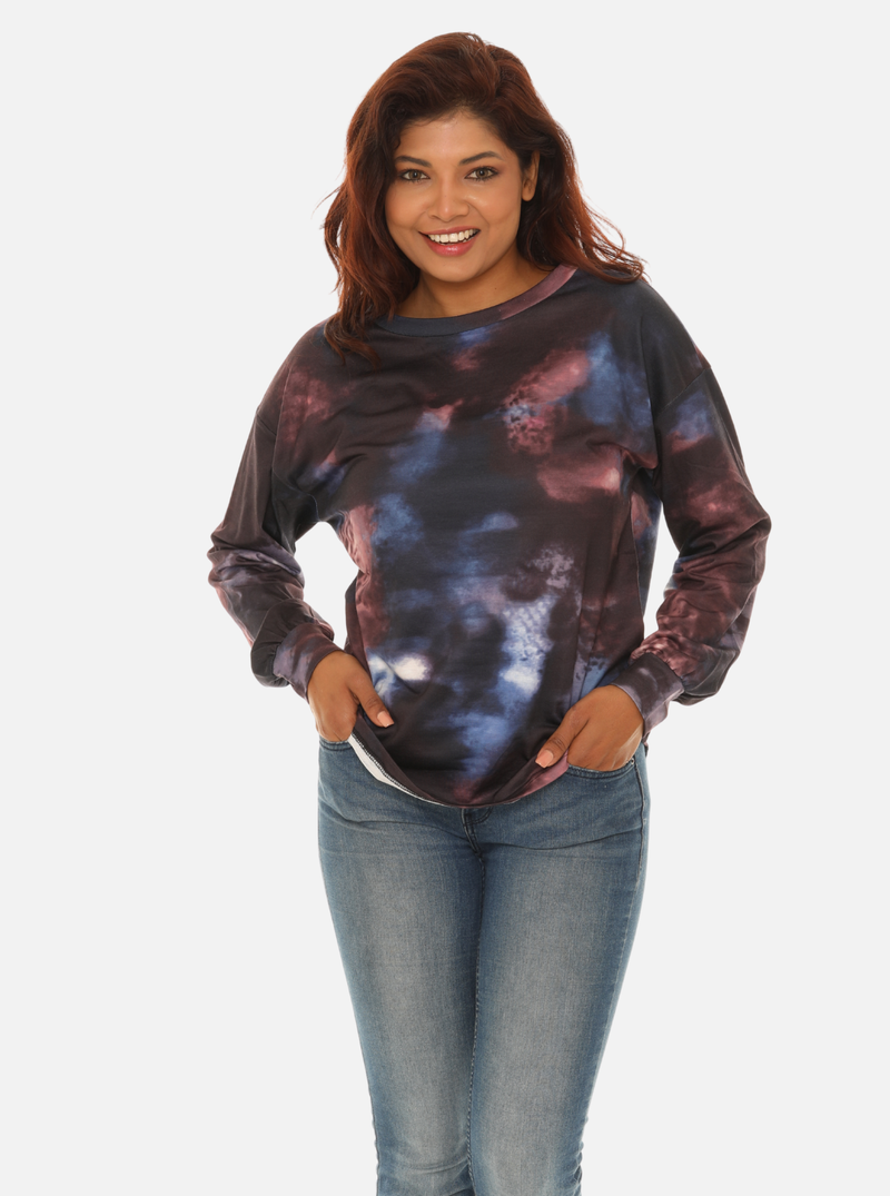 Women’s Black and Brown Tie-Dye Crew Neck T-Shirt