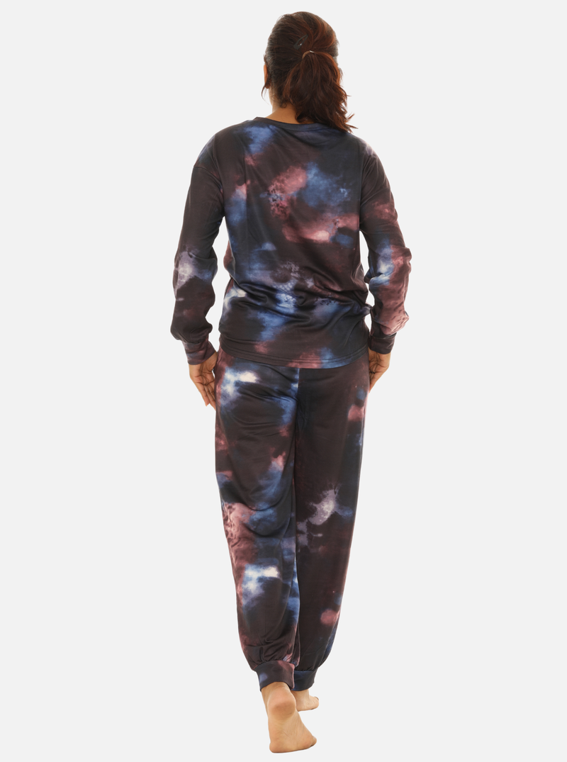 Women’s Black and Brown Tie-Dye Long Sleeve Crewneck Top & Joggers Set