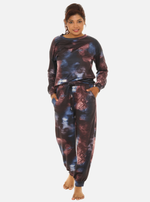 Women’s Black and Brown Tie-Dye Long Sleeve Crewneck Top & Joggers Set