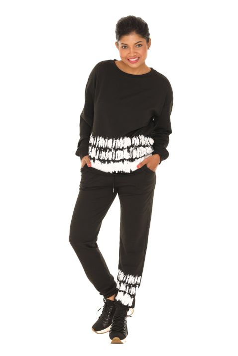 Black & White Abstract Crewneck Sweatshirt & Pocket Joggers