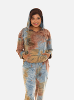 Women’s Brown and Teal Tie-Dye Long Sleeve Crewneck Top & Joggers Set