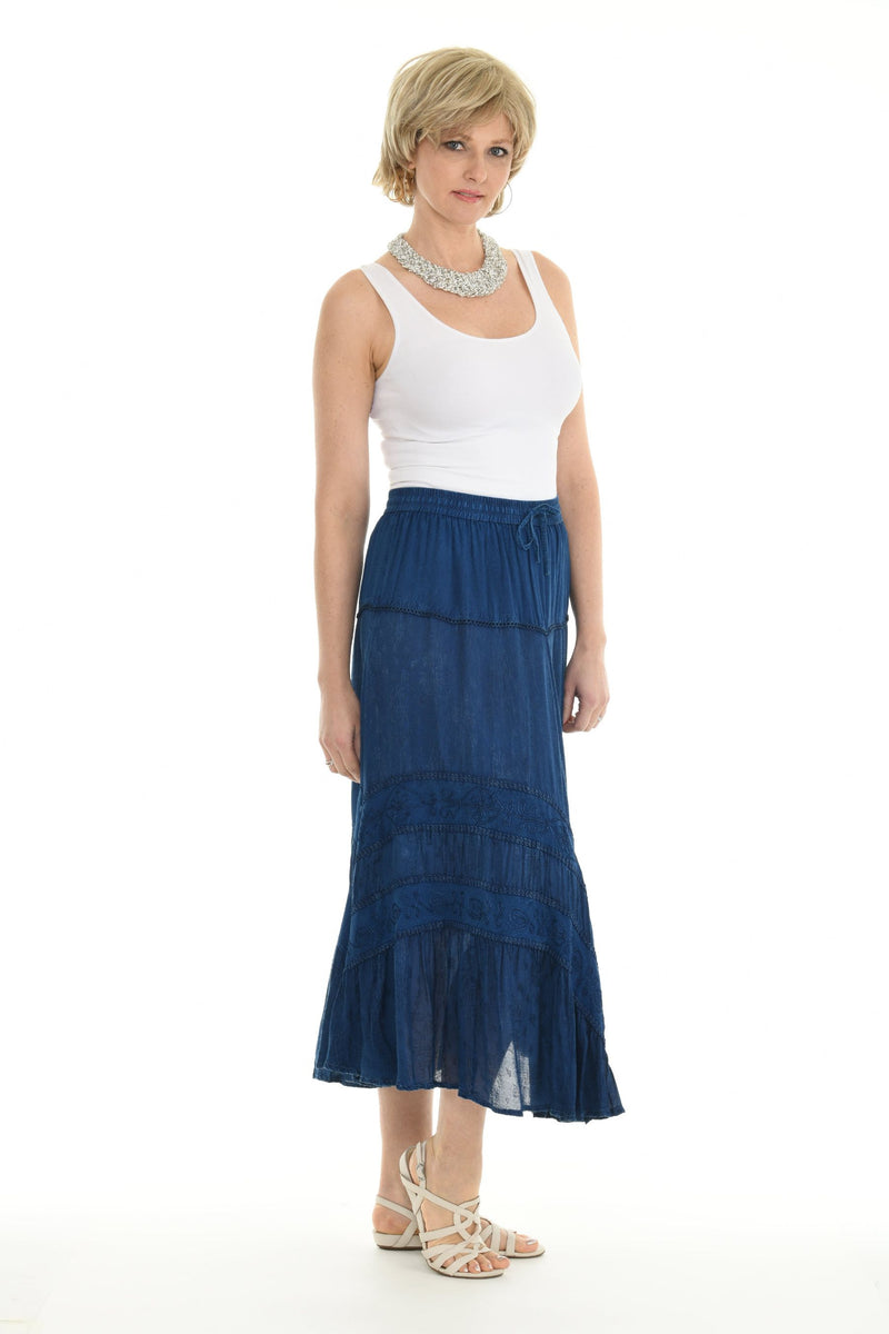 Embroidered Long Skirt with Drawstring