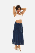 Blue Tiered Midi Skirt