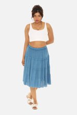 Blue Tiered Knee Length Skirt