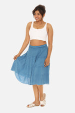 Blue Tiered Knee Length Skirt