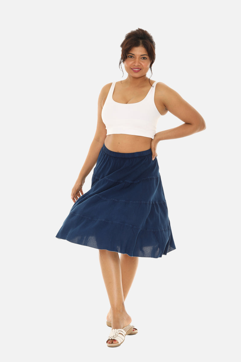 BLUE Tiered Knee Length Skirt 3X / LIGHT BLUE BLUE Tiered Knee Length Skirt 3X / LIGHT BLUE