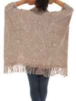 Beige Plush-Trim Ruana
