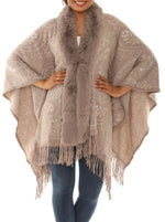 Beige Plush-Trim Ruana
