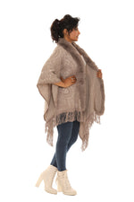 Beige Plush-Trim Ruana