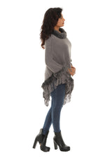 Faux Fur-Trim Poncho