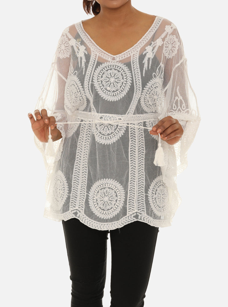 Mesh Tunic with Floral Pattern