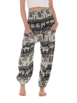 Black & Cream Elephant High-Waisted Pants