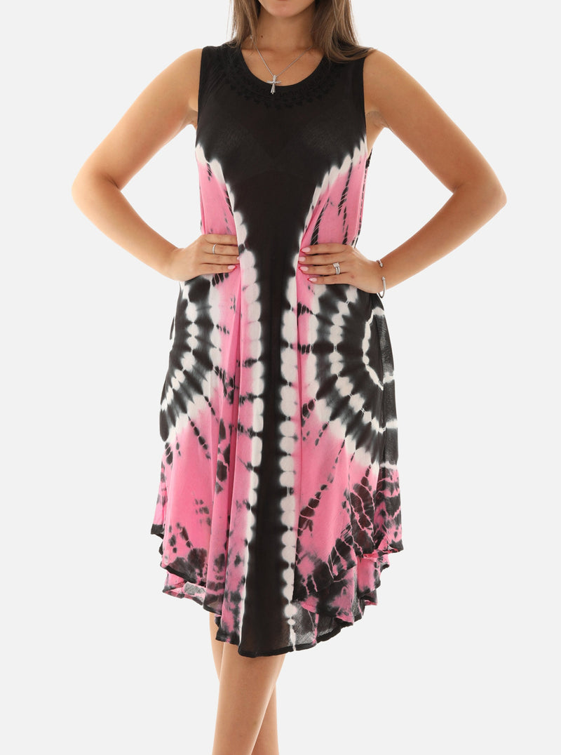 Boho Chic Tie Dye Rayon Mid-Length Dress for Effortless Style