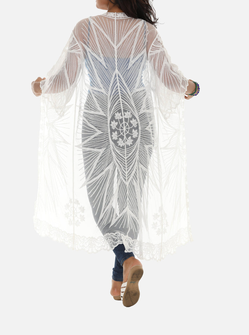 Mesh Coverup with Abstract Flower Pattern
