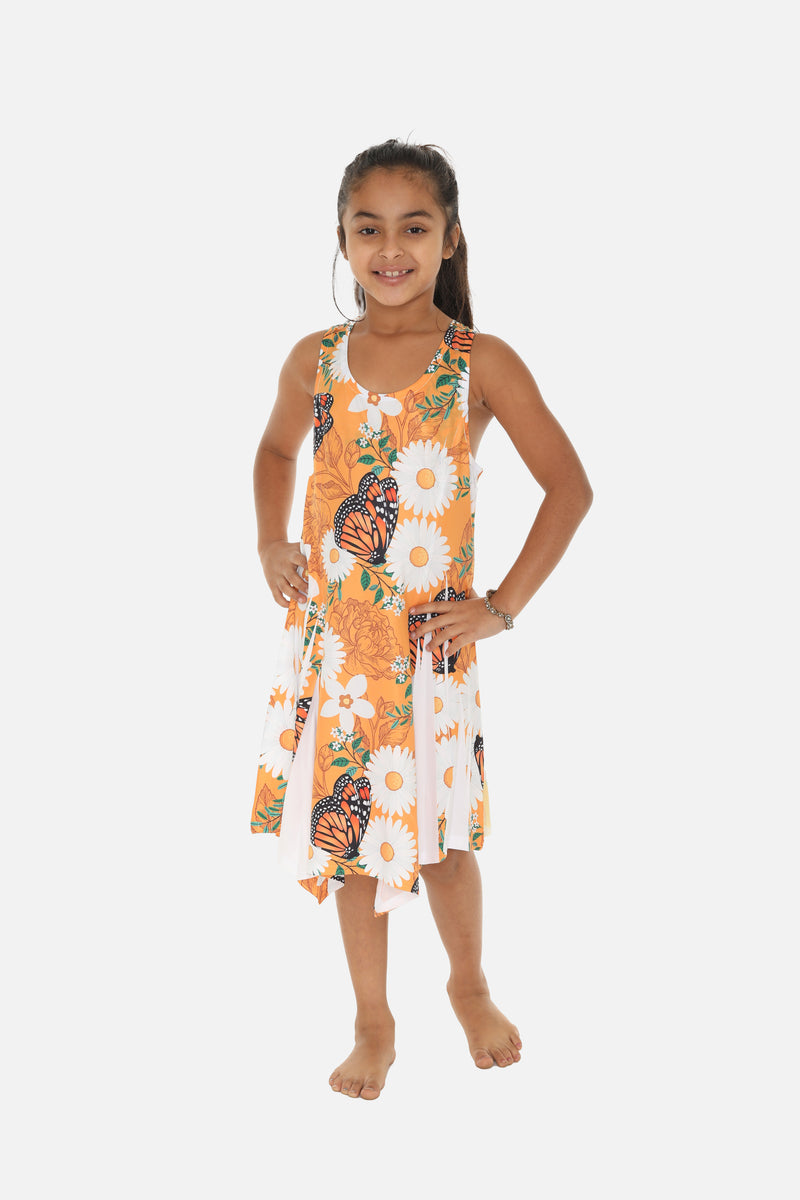 Kid's Knitting Short Dress With Sunflower & Butterfly Print