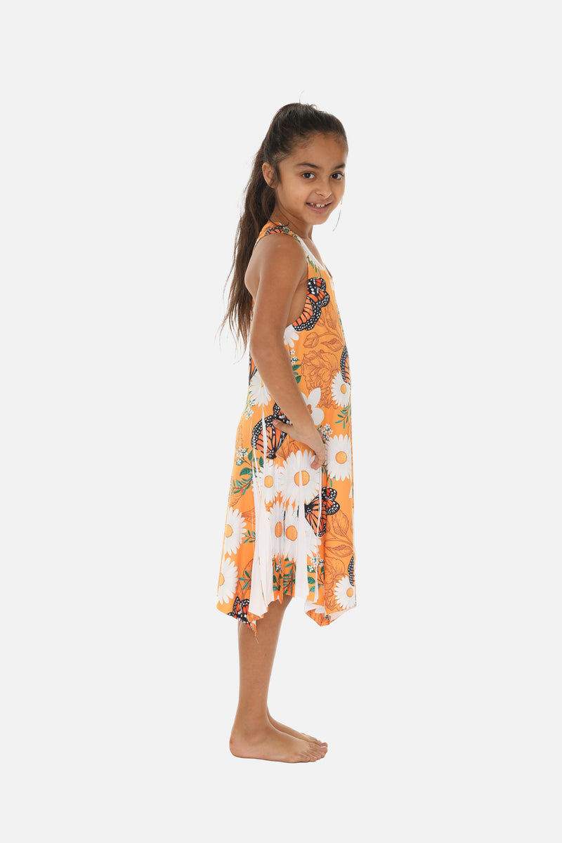 Kid's Knitting Short Dress With Sunflower & Butterfly Print