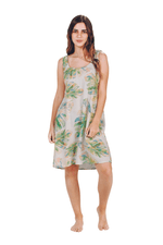 Palm Leaf Print Scoop Neck Short Dress