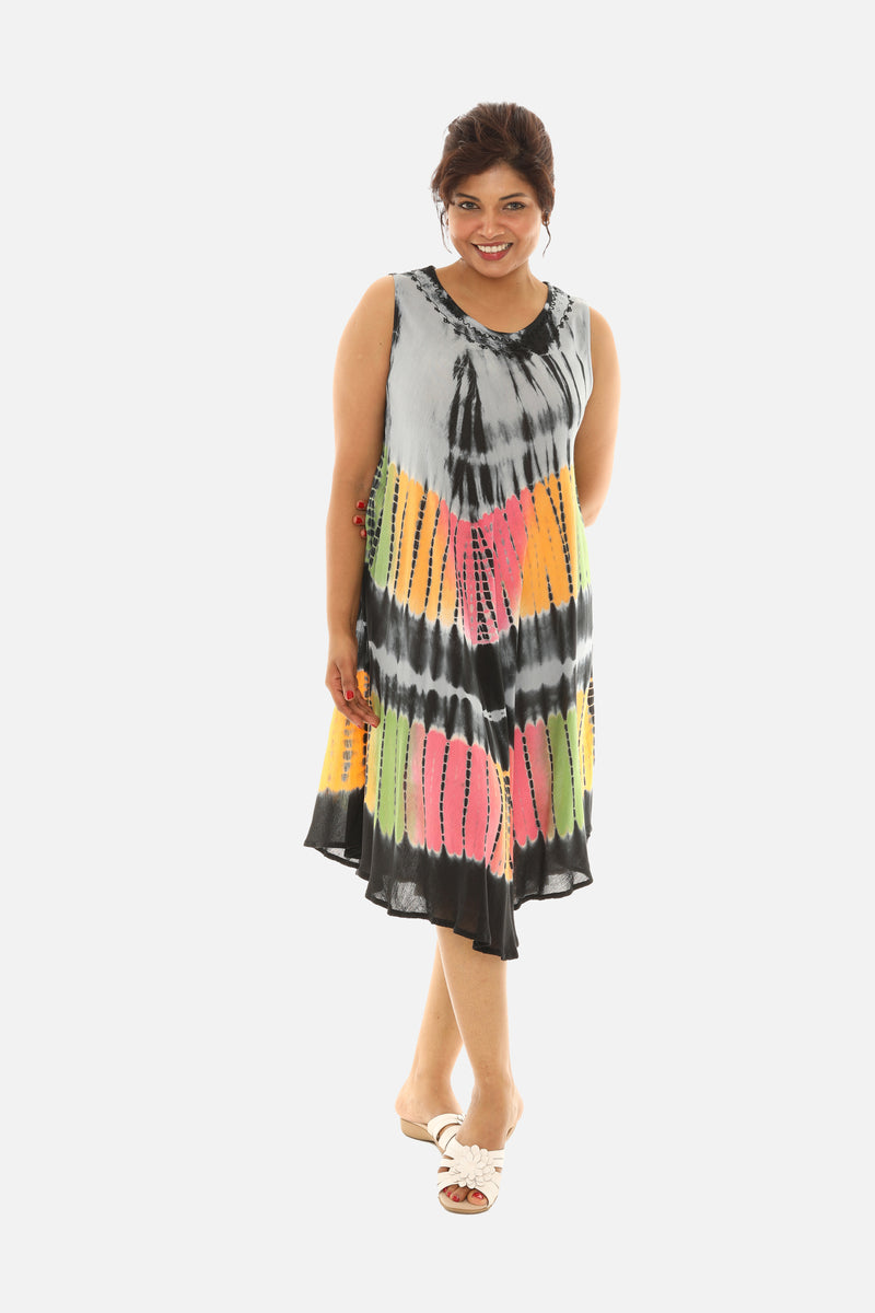 Rayon Tie Dye Midi Dress for Women ONE SIZE / Black Rayon Tie Dye Midi Dress for Women ONE SIZE / Black