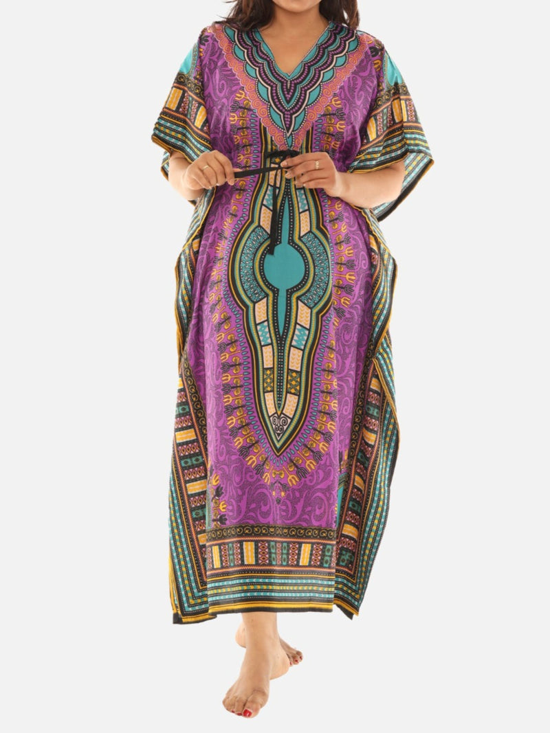 Women Long Printed Caftans ONE SIZE / BLUE Women Long Printed Caftans ONE SIZE / BLUE